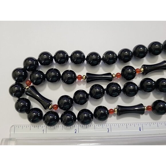 Black Onyx 32” Long Necklace Knotted Bead Mixed 10MM Round and 20MM See Pictures - Picture 10 of 16